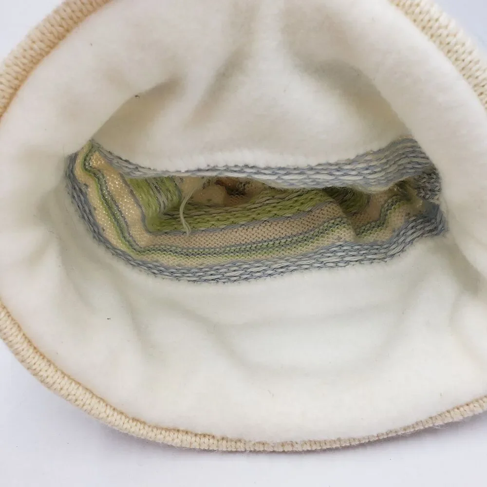 Turtle Fur Beanie Hat Womens Ivory Fair Isle Fleece Lined Wool Blend Tassel Cap